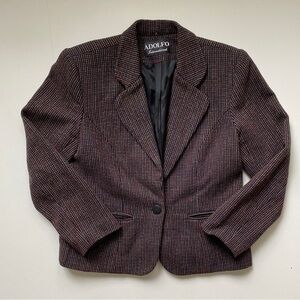 Vintage Adolfo International Black Multicolor One Button Wool Blend Blazer 2P